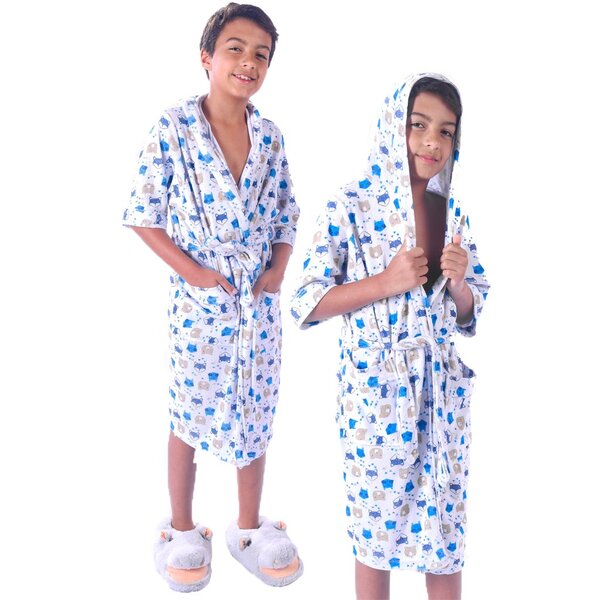 Roupão Infantil Malha Felpudo Com Bolsos E Capuz