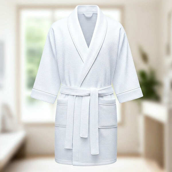 Roupao Piquet Algodao Branco Com Vivo Branco Exg