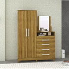 Roupeiro 2 Portas + Cômoda Line 4 Gavetas Com Espelho Canela