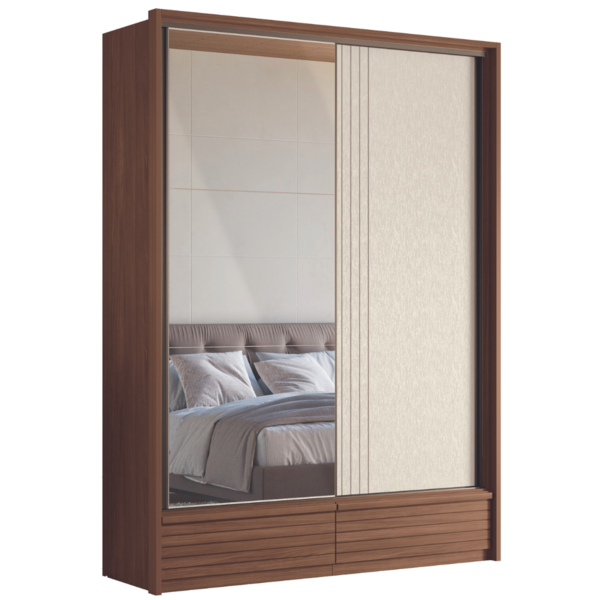 Roupeiro 2 Portas Ripado Com Espelho Flex Lens Jatoba Areia