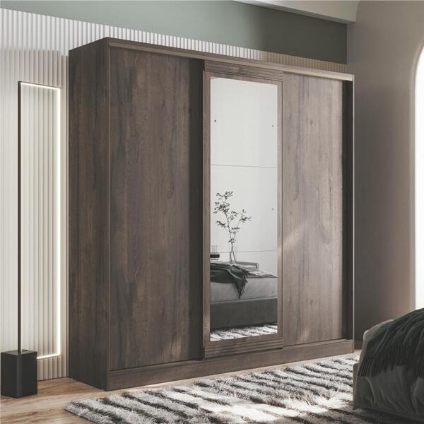 Roupeiro 3 Portas 3 Gavetas Com Espelho Adelaide Ébano