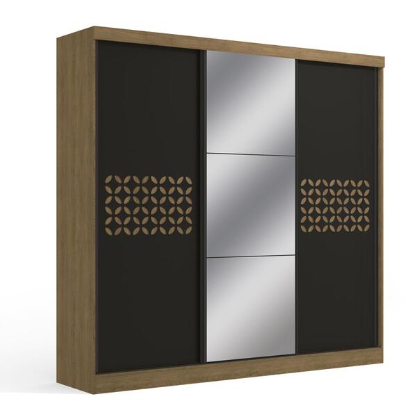 Roupeiro 3 Portas 3 Gavetas Espelho Freijo/preto J576 Kappesb