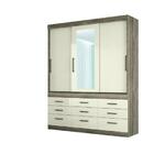 Roupeiro 3 Portas 9 Gavetas Com Espelhos Greece Castanha Off