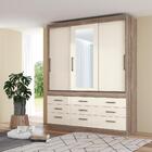 Roupeiro 3 Portas 9 Gavetas Com Espelhos Greece Castanha Off