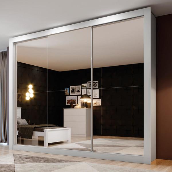 Roupeiro 3 Portas Amapa Com 6 Espelhos - Branco - Leifer