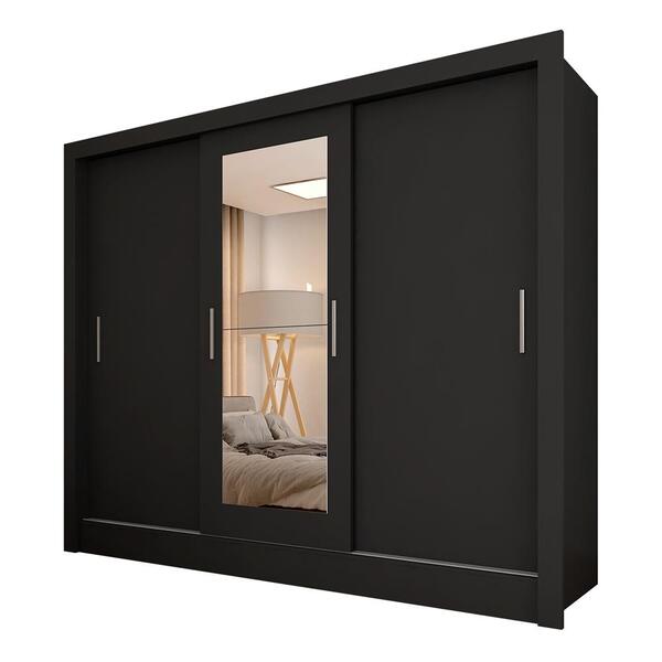 Roupeiro 3 Portas Casal Com 2 Espelhos Aurora Preto - M. Arap