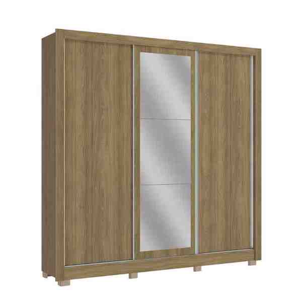 Roupeiro 3 Portas De Correr Com Espelho Nogueira/fendi Kappes