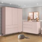 Roupeiro 3 Portas E Cômoda 3 Gavetas 100% Mdf Melinda Rosê Ro