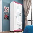 Roupeiro 3 Portas Hart Branco Flex Azul/rosa Com Espelho