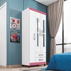Roupeiro 3 Portas Hart Branco Flex Azul/rosa Com Espelho