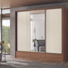 Roupeiro 3 Portas Ripado Com Espelho Flex Braga Jatoba Areia