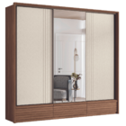 Roupeiro 3 Portas Ripado Com Espelho Flex Braga Jatoba Areia