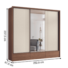 Roupeiro 3 Portas Ripado Com Espelho Flex Braga Jatoba Areia