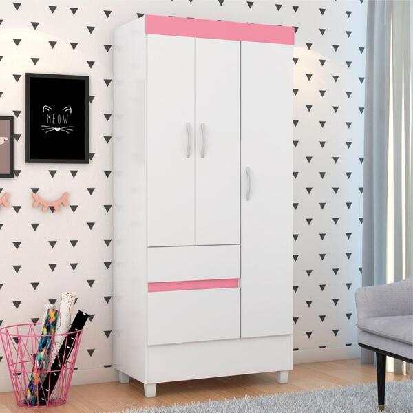 Roupeiro 3 Portas Smith Branco Rosa