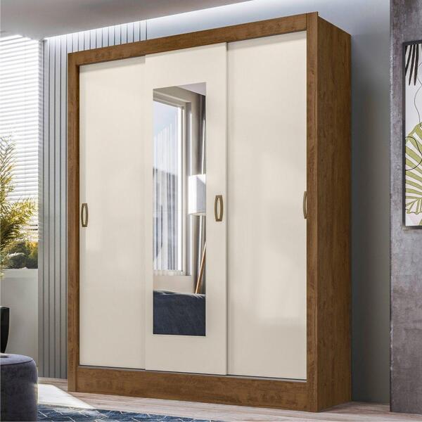 Roupeiro 3 Portas Thompson Castanho Wood Baunilha