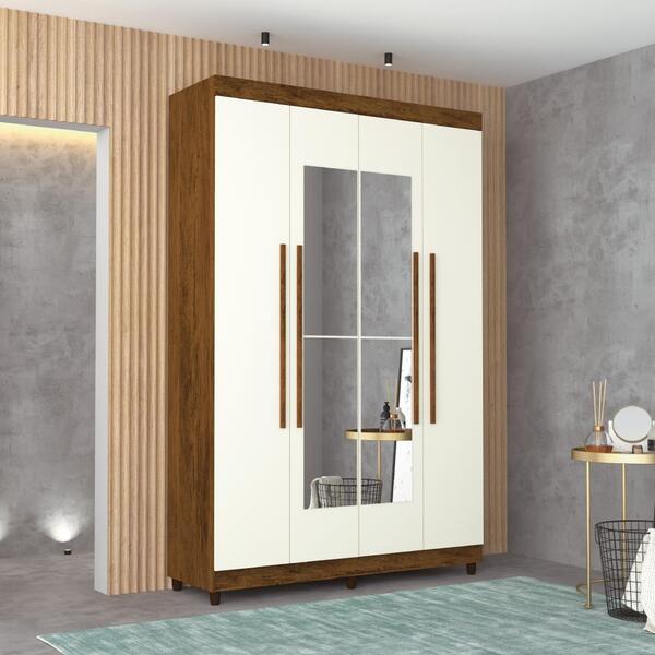 Roupeiro 4 Portas Com Espelho Chery Imbuia Champanhe