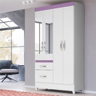 Roupeiro 4 Portas Damon Branco Flex Rosa Azul Lilás Com Espel