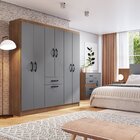 Roupeiro 6 Portas 181cm X 159,5cm X 40cm Laguna Freijó/cinza