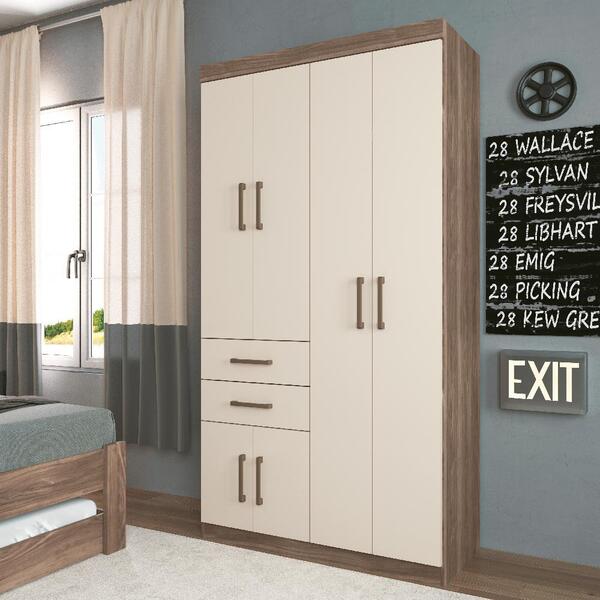 Roupeiro 6 Portas 2 Gavetas Baltimore Castanha Off-white