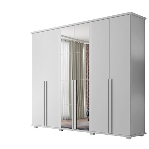 Roupeiro 6 Portas Com Espelho Estrela Branco – Rv Móveis