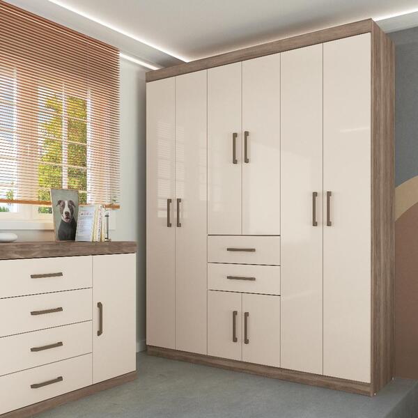 Roupeiro 8 Portas 2 Gavetas Pasadena Castanha Off-white