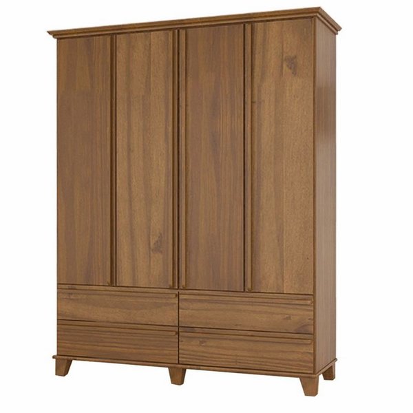Roupeiro Bertha Madeira Maciça 4 Portas E 4 Gavetas – Castanho
