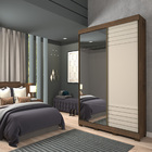 Roupeiro Bia 2 Portas Slide - 100% MDF - Com Espelho - Café/O