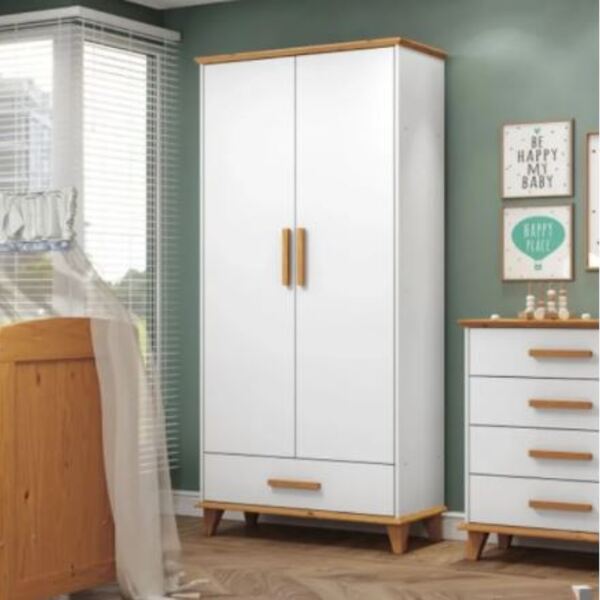 Roupeiro Candy 2 Portas E 1 Gaveta Branco/imbuia Serpil