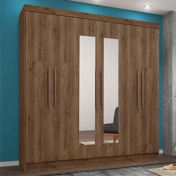 Roupeiro Casal 3 Gavetas Sina Ébano Rústico Com Espelho