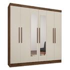 Roupeiro Casal 3 Gavetas Sina Ébano Rústico Com Espelho