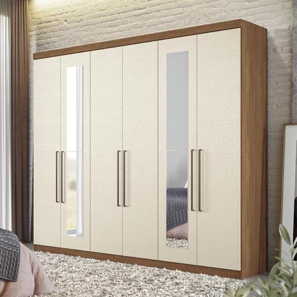 Roupeiro Casal 6 Portas Com Espelho Bum Jatobá Areia