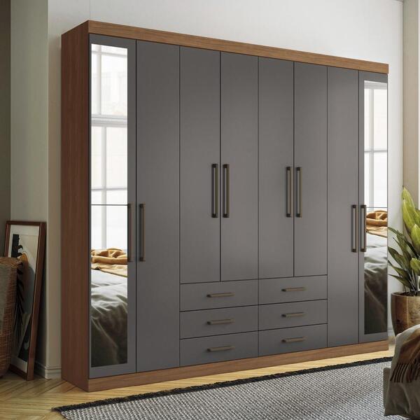 Roupeiro Casal 8 Portas Com Espelho Jade Jatobá Grafite