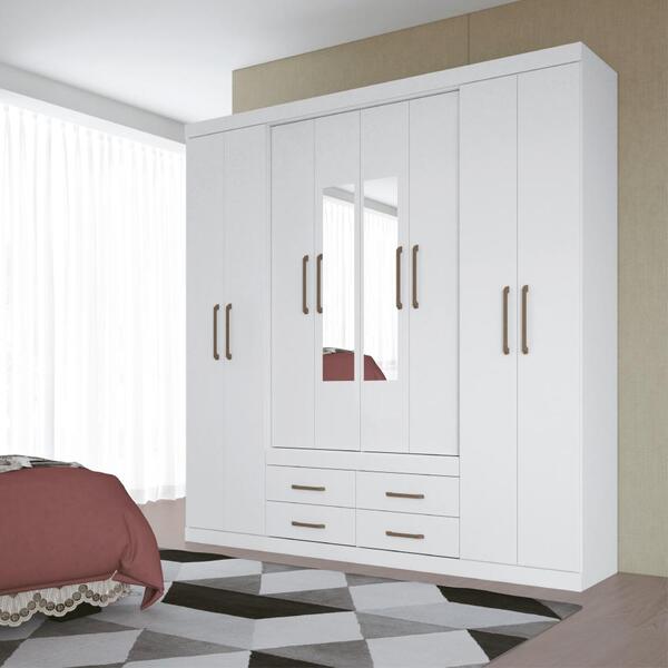 Roupeiro Casal 8 Portas Com Espelhos Stella Branco