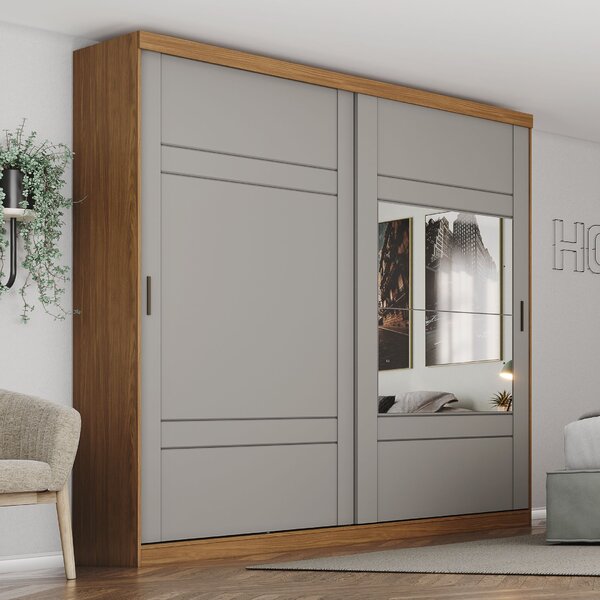 Roupeiro Casal Com Espelho 2 Portas Deslizantes 3 Gavetas Del