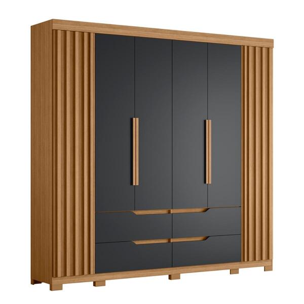 Roupeiro Casal Frisado 4 Gavetas Abatiá Nature Titanium