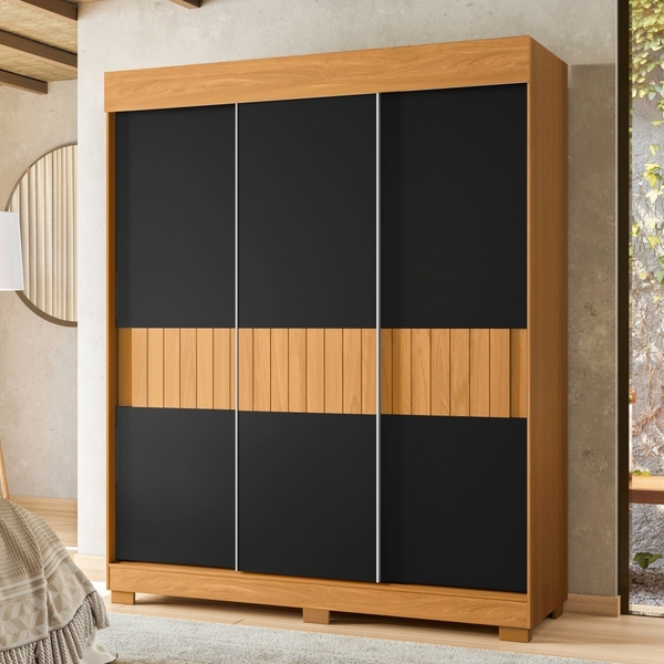 Roupeiro Casal Simon 3 Portas Flex Carvalho Off/preto