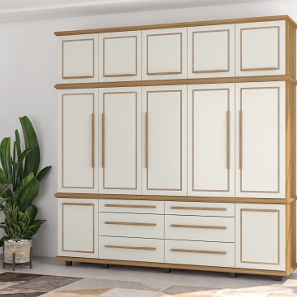 Roupeiro Channel Cinco Portas Nature/off White - Fabri Móveis