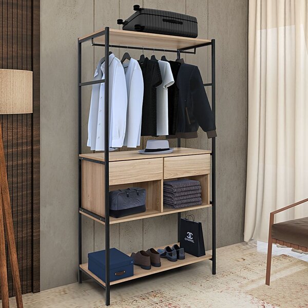 Roupeiro Closet 2 Gavetas 3 Prateleiras Madri  Carvalho Montr