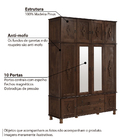 Roupeiro Colonial 10 Portas 2 Gavetas E Espelho - Castanho Ac