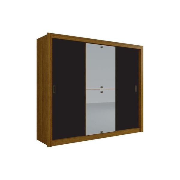 Roupeiro Com 02 Espelhos E 03 Portas De Correr Preto