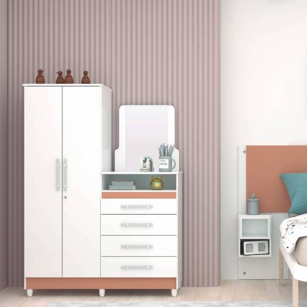 Roupeiro Com Cômoda Infantil Lari 2 Portas 4 Gavetas Branco C