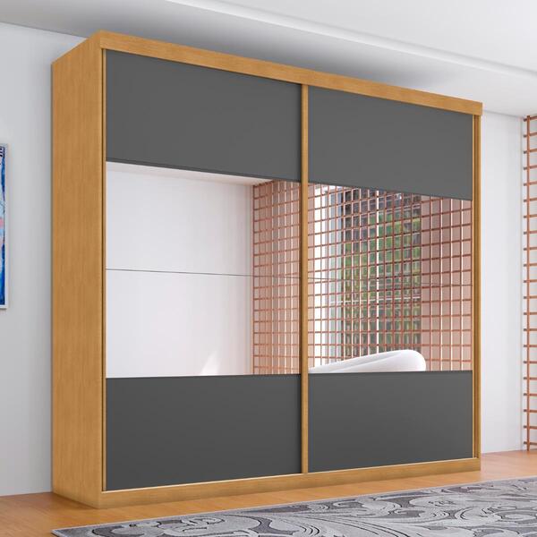 Roupeiro Com Espelho E 2 Portas Limoeiro Naturalle Grafite