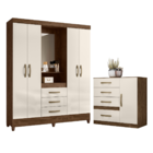 Roupeiro Com Espelho E Cômoda Pequim Castanho Wood Off White