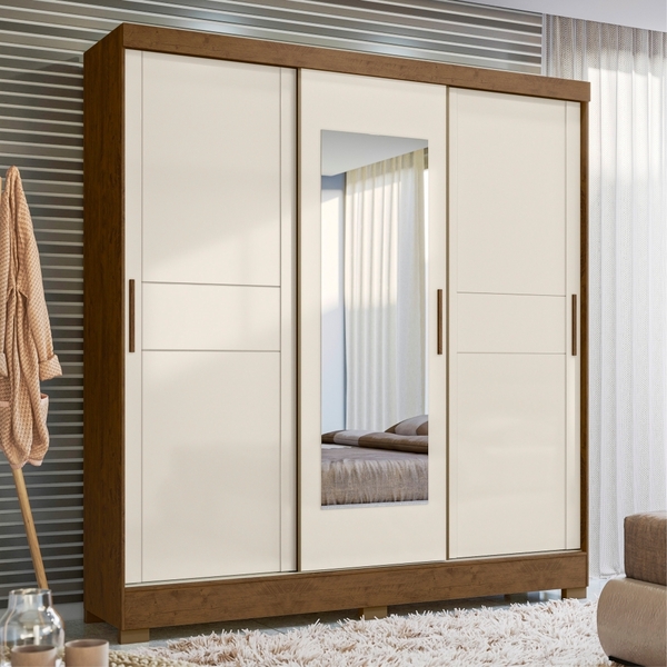 Roupeiro Com Espelho Nilo Castanho Wood/off White