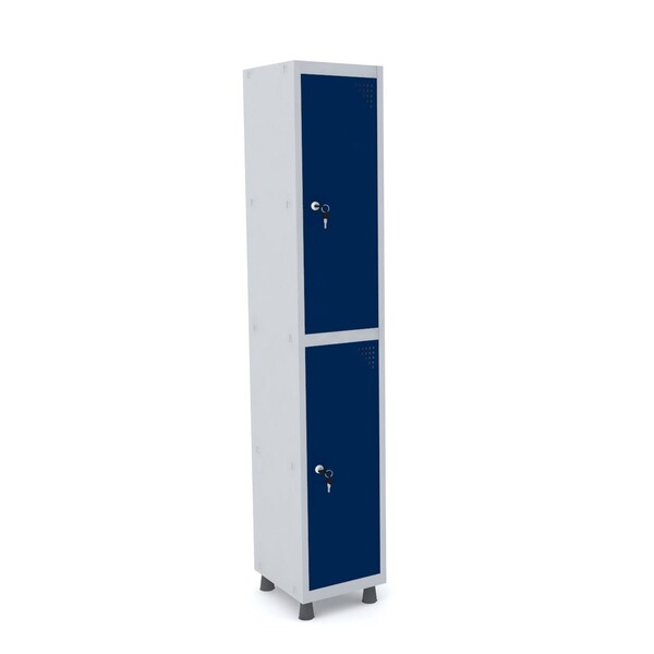 Roupeiro De Aço 1m 02 Portas Fechadura Pandin - Cinza/azul De