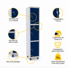 Roupeiro De Aço 1m 03 Portas Fechadura Pandin - Cinza/azul De