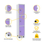 Roupeiro De Aço 1m 03 Portas Fechadura Pandin - Cinza/lilás