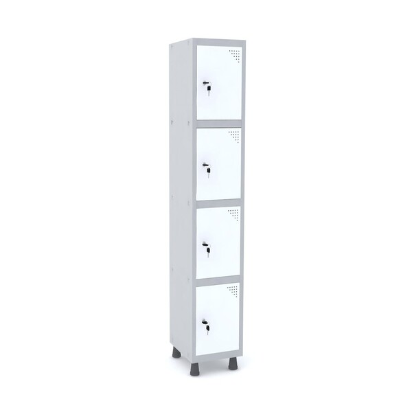Roupeiro De Aço 1m 04 Portas Fechadura Pandin - Cinza/branco
