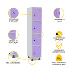 Roupeiro De Aço 1m 04 Portas Fechadura Pandin - Cinza/lilás