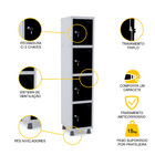 Roupeiro De Aço 1m 04 Portas Fechadura Pandin - Cinza/preto